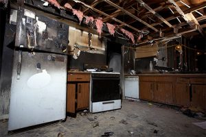 Residential kitchen needing fire damage restoration